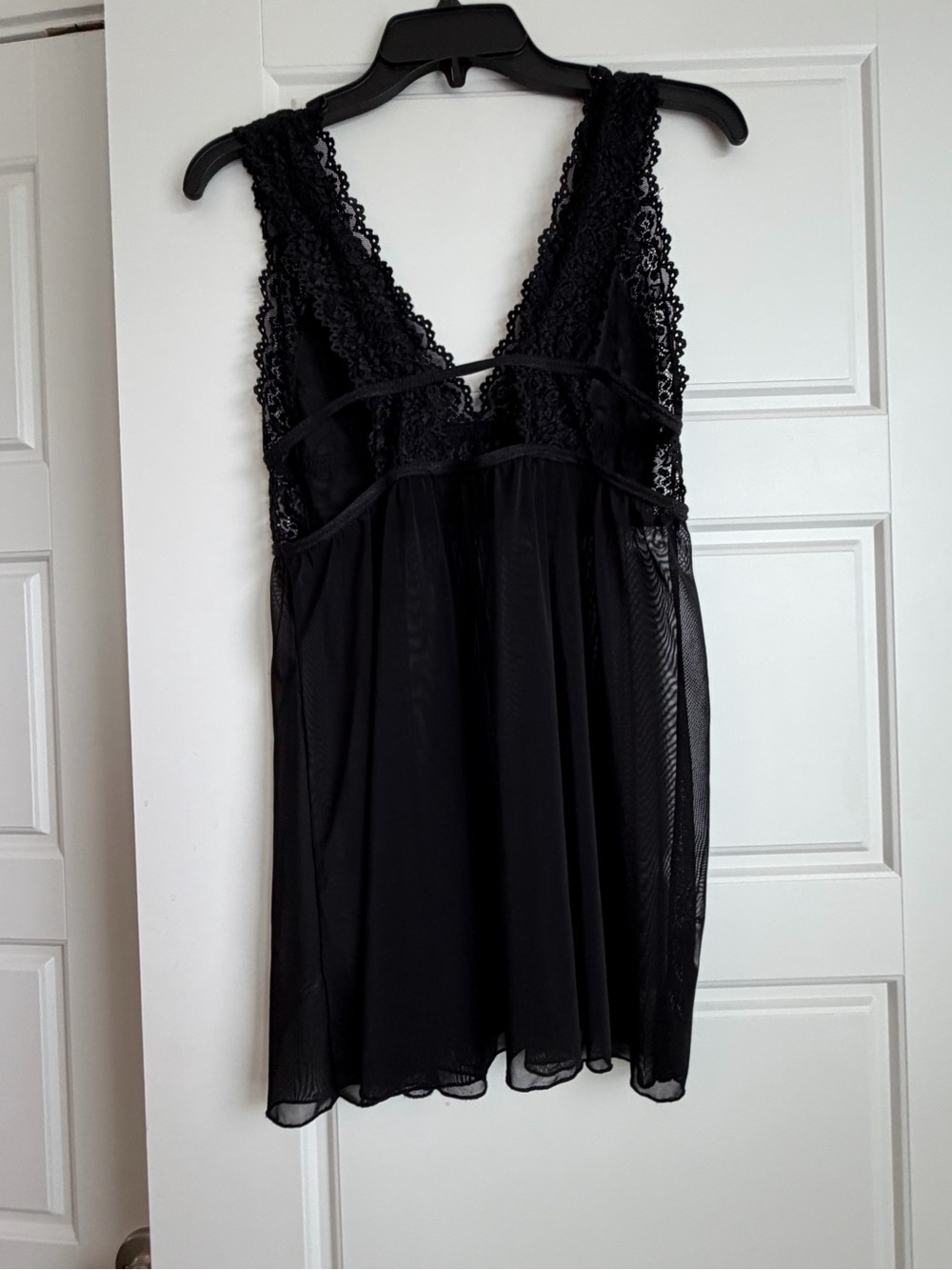 151 - Black Lace V-Neck Babydoll Chemise - Women Intimates